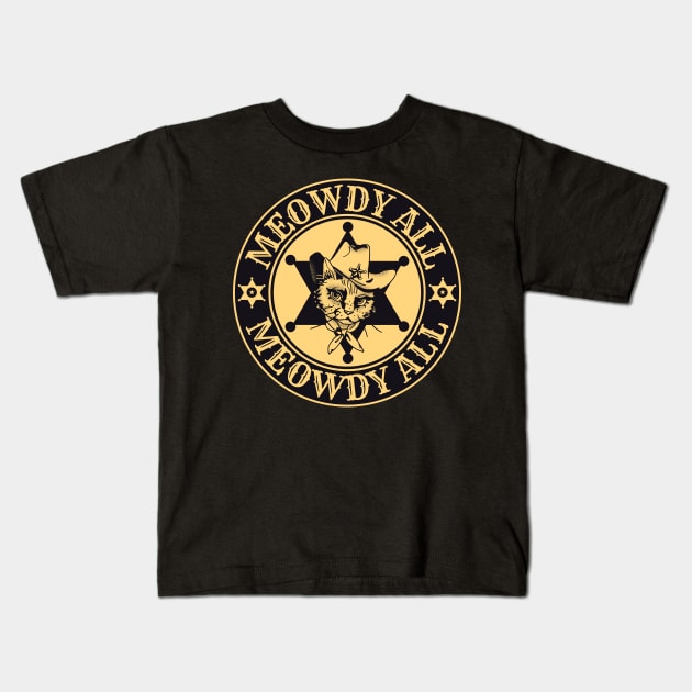 Meowdy Texas Cowboy Cat Kids T-Shirt by FullOnNostalgia